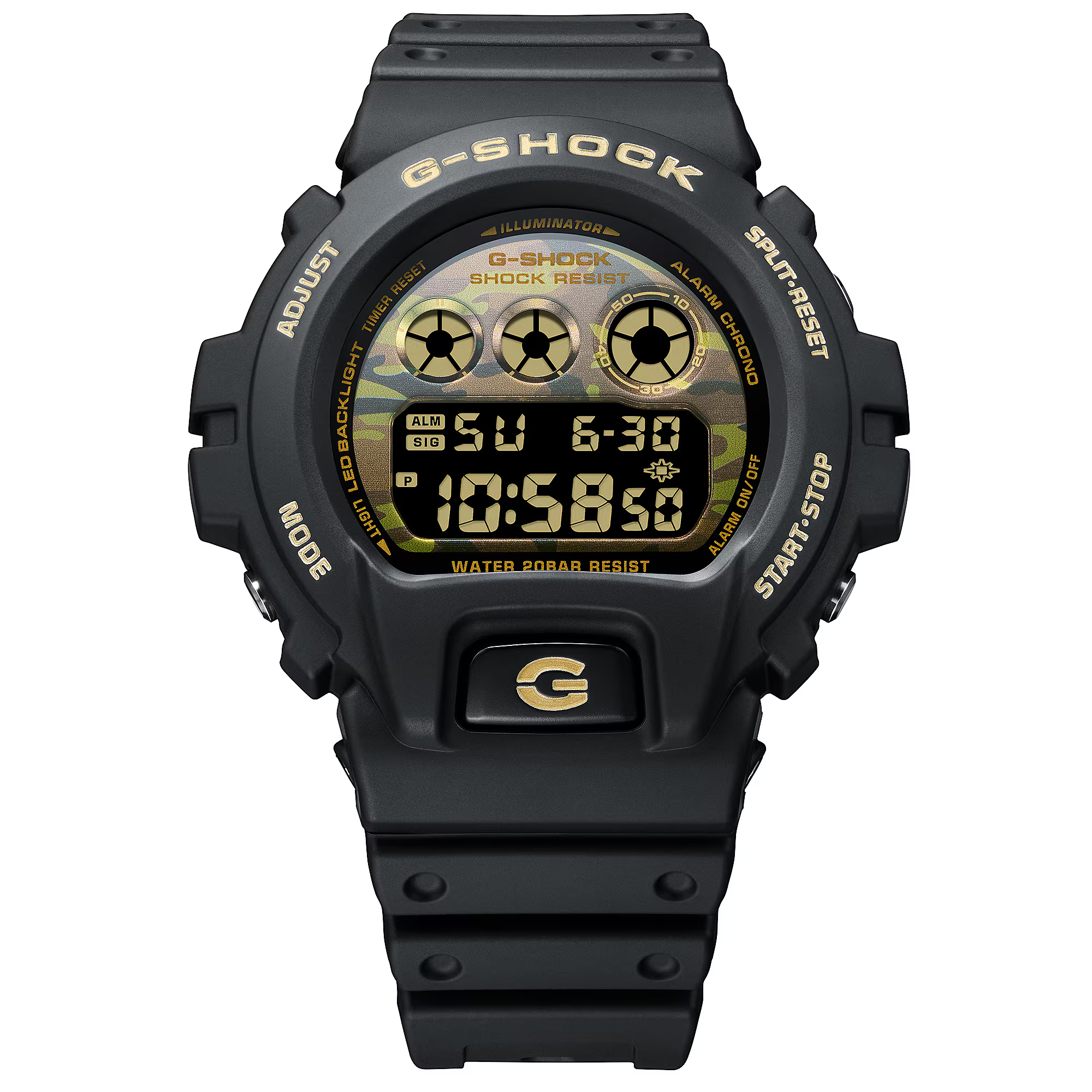 萬年鐘錶 - G-SHOCK  金色迷彩防震電子錶 DW-6900CF-1 錶徑 : 50mm