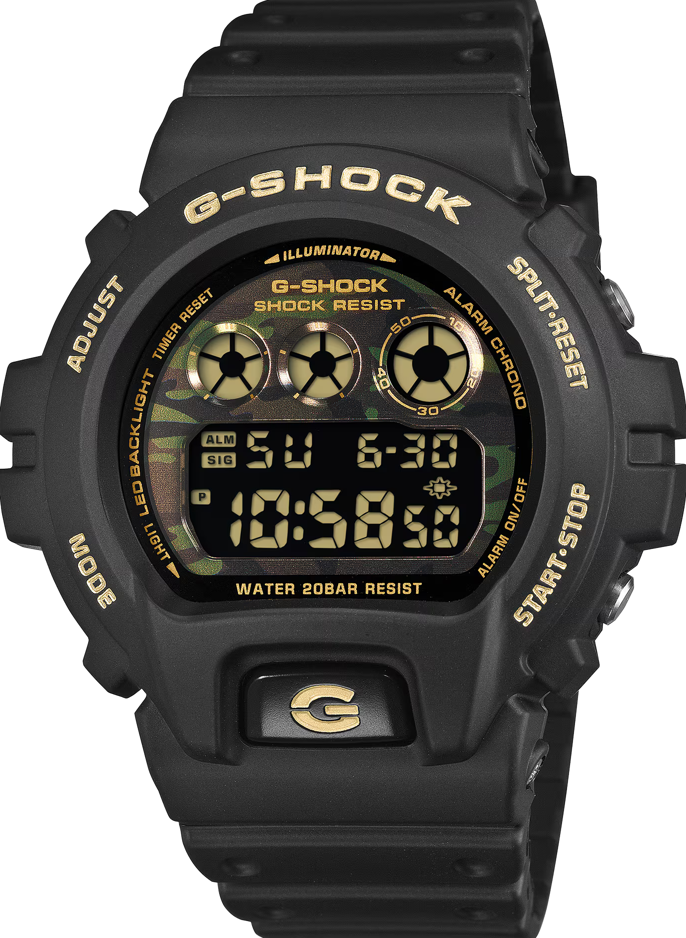 萬年鐘錶 - G-SHOCK  金色迷彩防震電子錶 DW-6900CF-1 錶徑 : 50mm