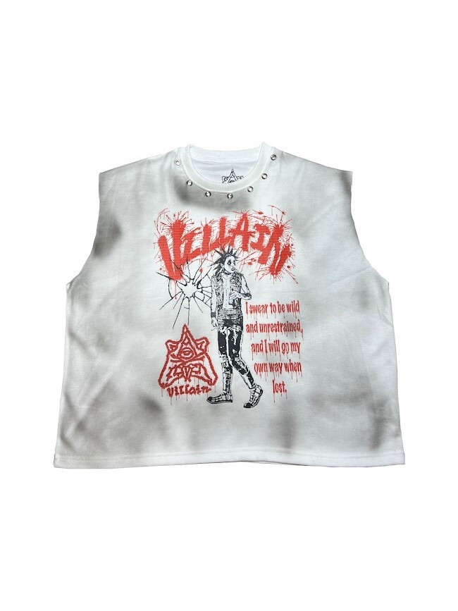 VILLAIN 26SS 手刷 作舊龐克BOXY 坎肩上衣