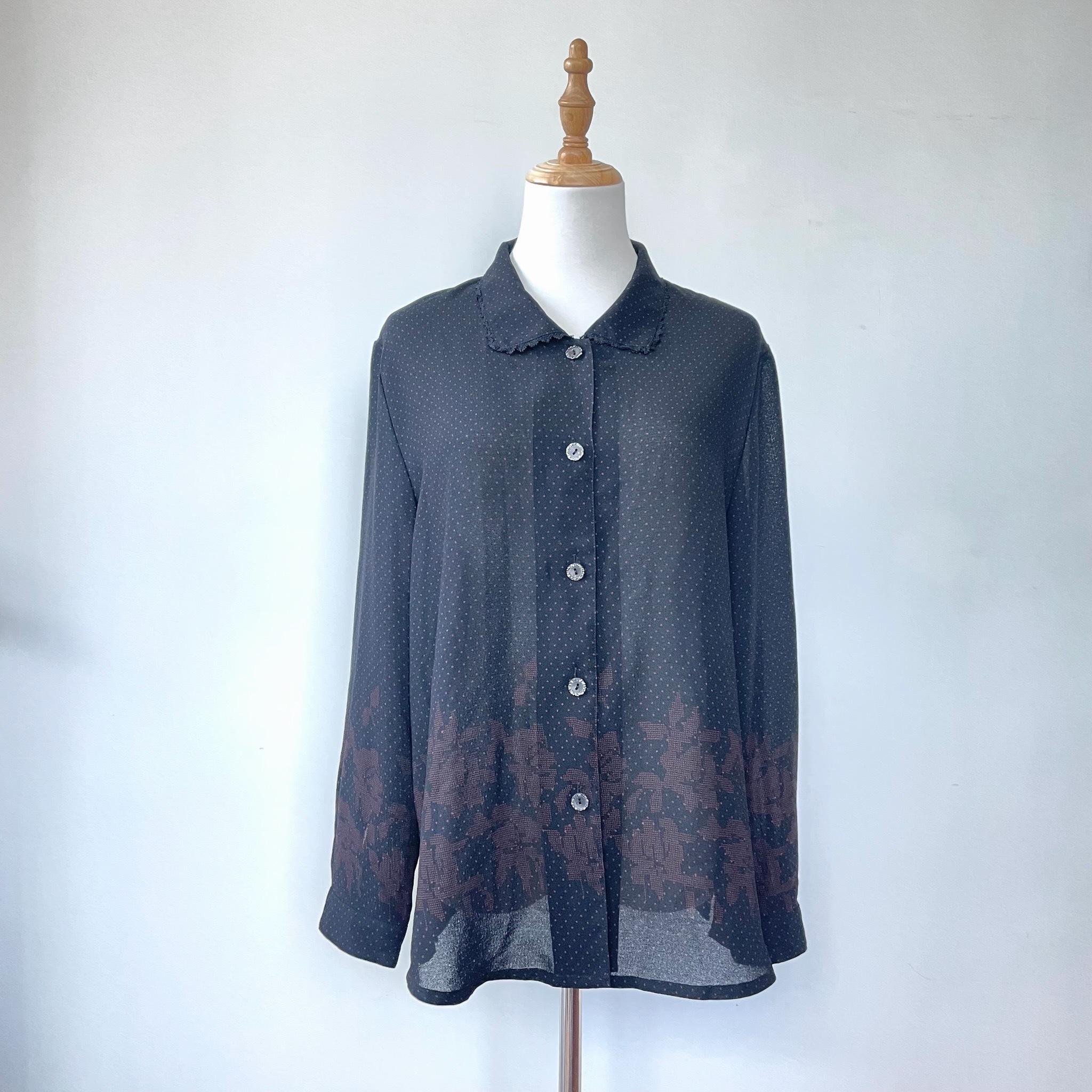Black Polka Dot Long-sleeved Vintage Shirt