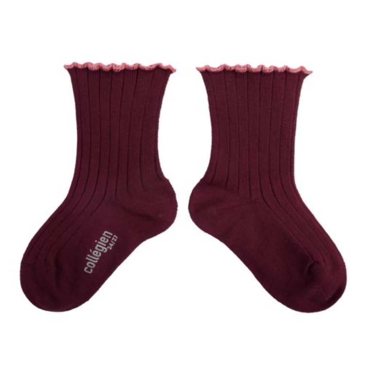 (預購) COLLEGIEN 滾邊跳色羅紋襪 Delphine - 640 Bordeaux Grand Cru 酒紅
