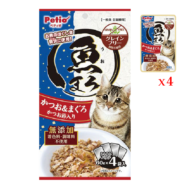 Petio 鰹魚、吞拿魚加鰹魚節  貓咪濕糧 60g x 4（PTO-6558）