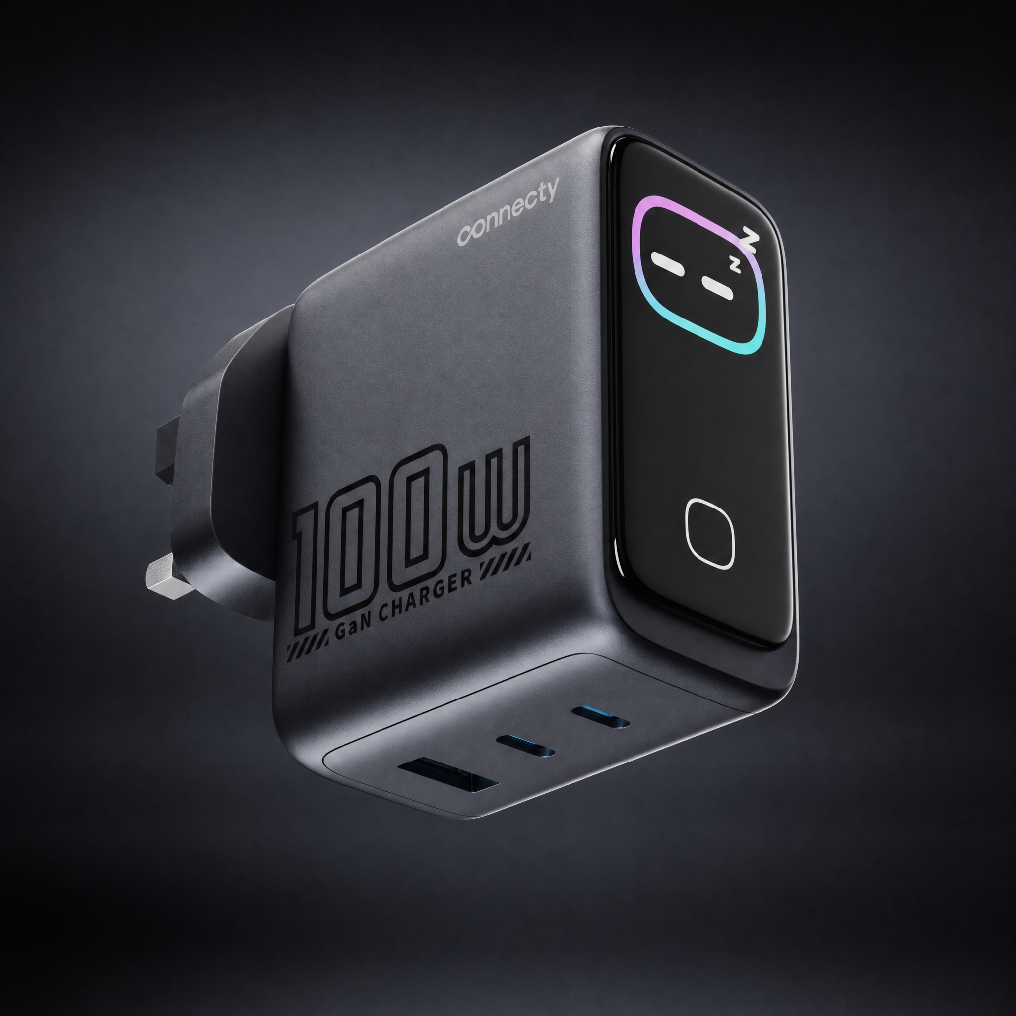 Connecty PowerVision 100W Smart AI TFT GaN Fast Charger 2C1A CA431D