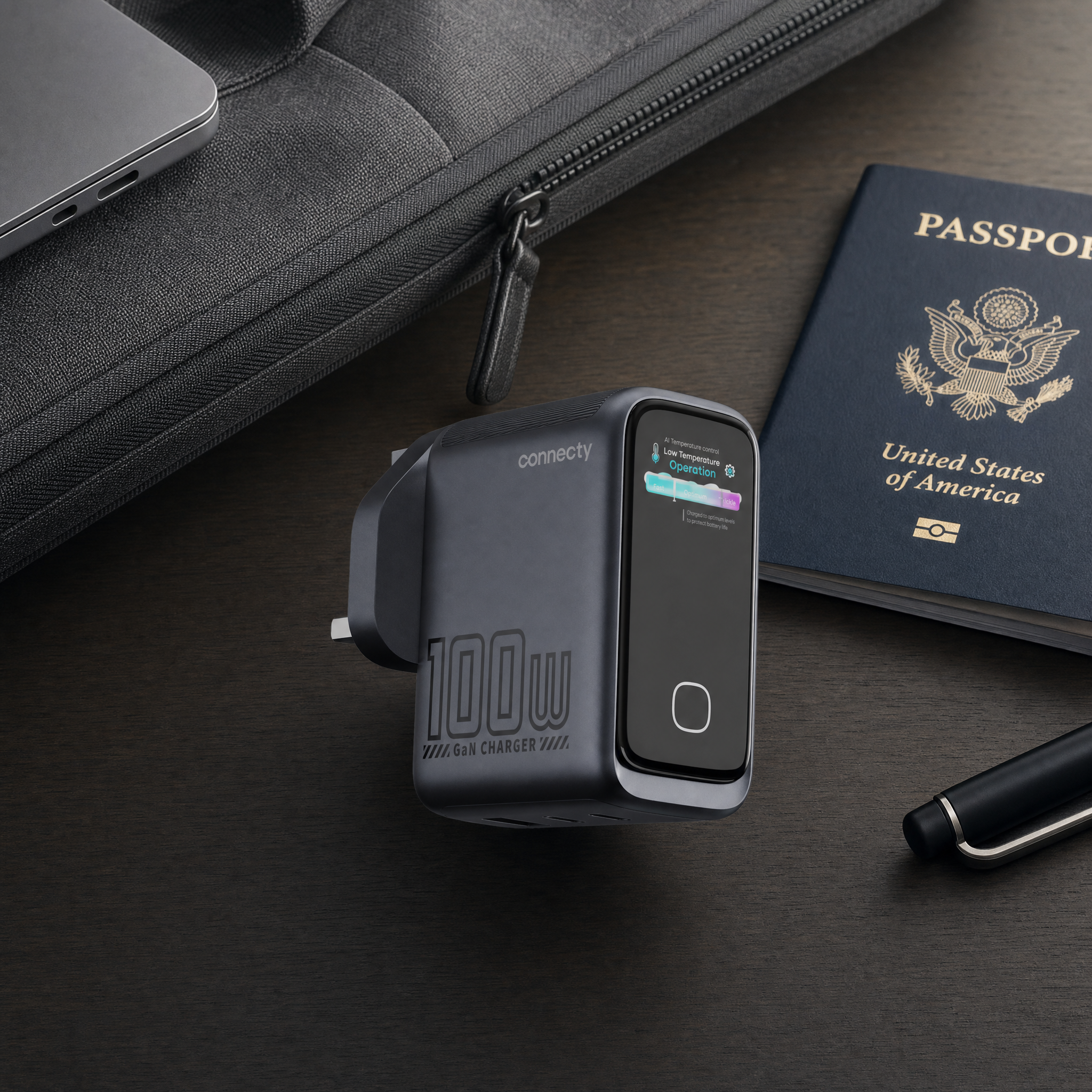 Connecty PowerVision 100W Smart AI TFT GaN Fast Charger 2C1A CA431D