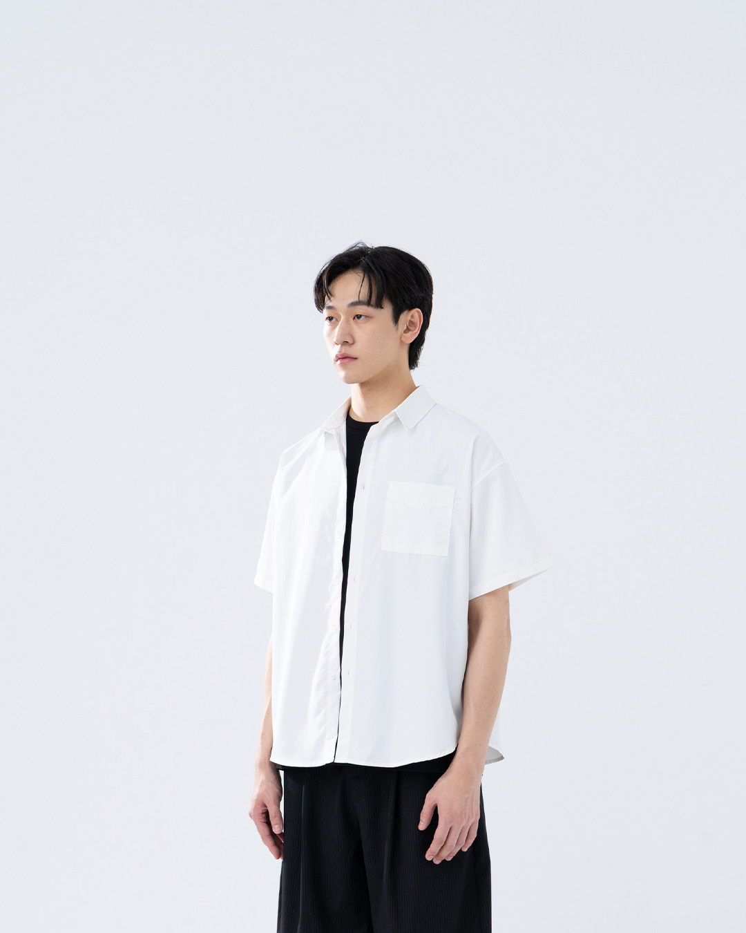 Men's Basic Plain Single-Pocket Short-Sleeve Shirt - White M/L/XL【01025840】in stock+pre-order