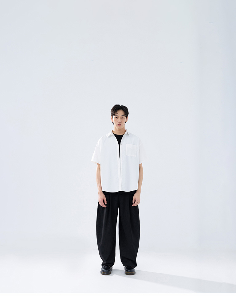 Men's Basic Plain Single-Pocket Short-Sleeve Shirt - White M/L/XL【01025840】in stock+pre-order