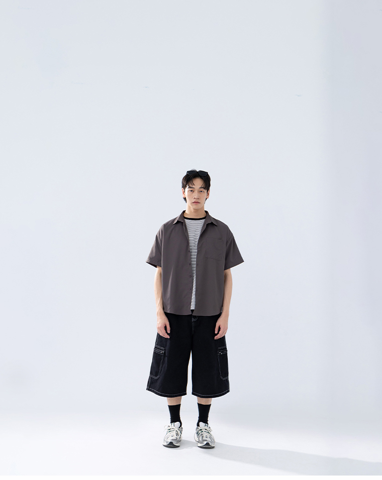 Men's Basic Plain Single-Pocket Short-Sleeve Shirt - Grey M/L/XL【01025841】in stock+pre-order