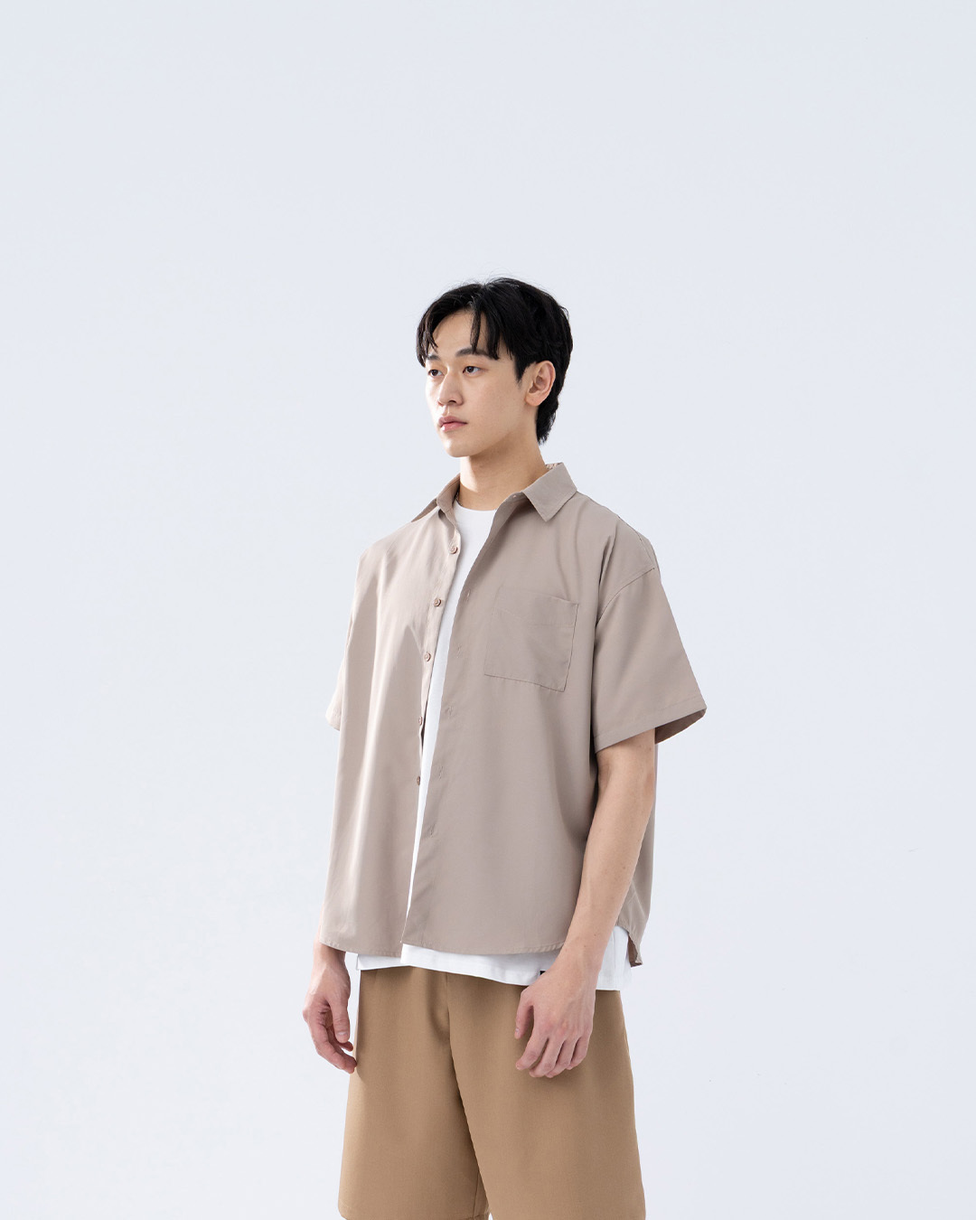 Men's Basic Plain Single-Pocket Short-Sleeve Shirt - Khaki M/L/XL【01025842】in stock+pre-order