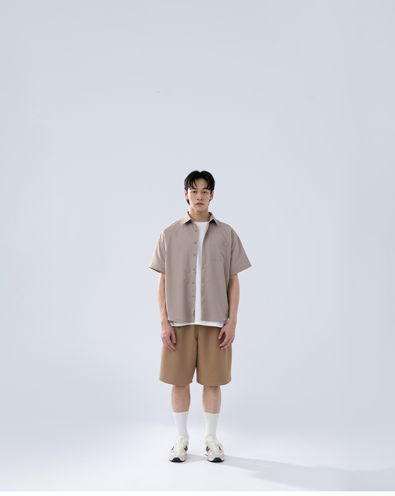 Men's Basic Plain Single-Pocket Short-Sleeve Shirt - Khaki M/L/XL【01025842】in stock+pre-order