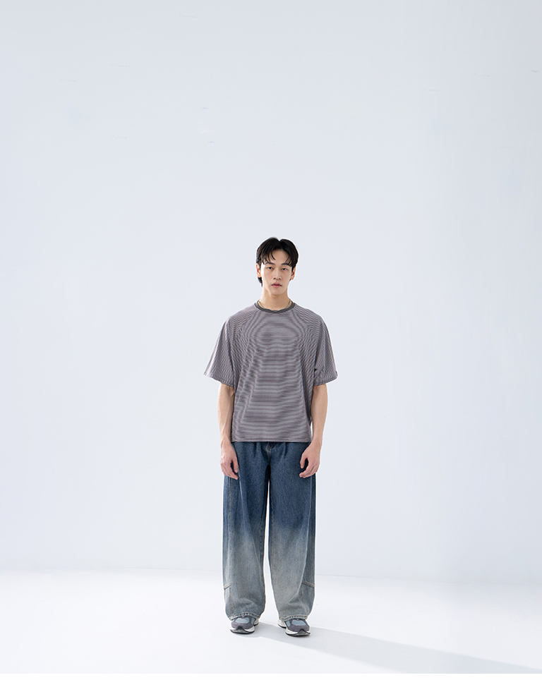 Men's Simple Striped Short-Sleeve Top with Piping Trim - Gray S/M/L/XL【01190335】in stock+pre-order