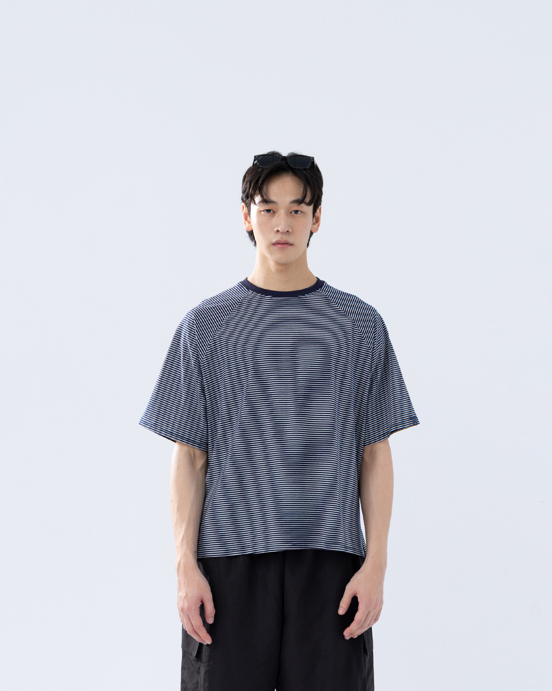 Men's Simple Striped Short-Sleeve Top with Piping Trim - Blue S/M/L/XL【01190336】in stock+pre-order