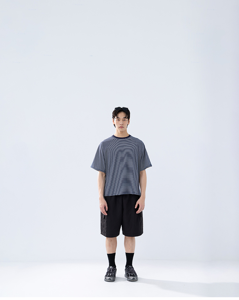 Men's Simple Striped Short-Sleeve Top with Piping Trim - Blue S/M/L/XL【01190336】in stock+pre-order