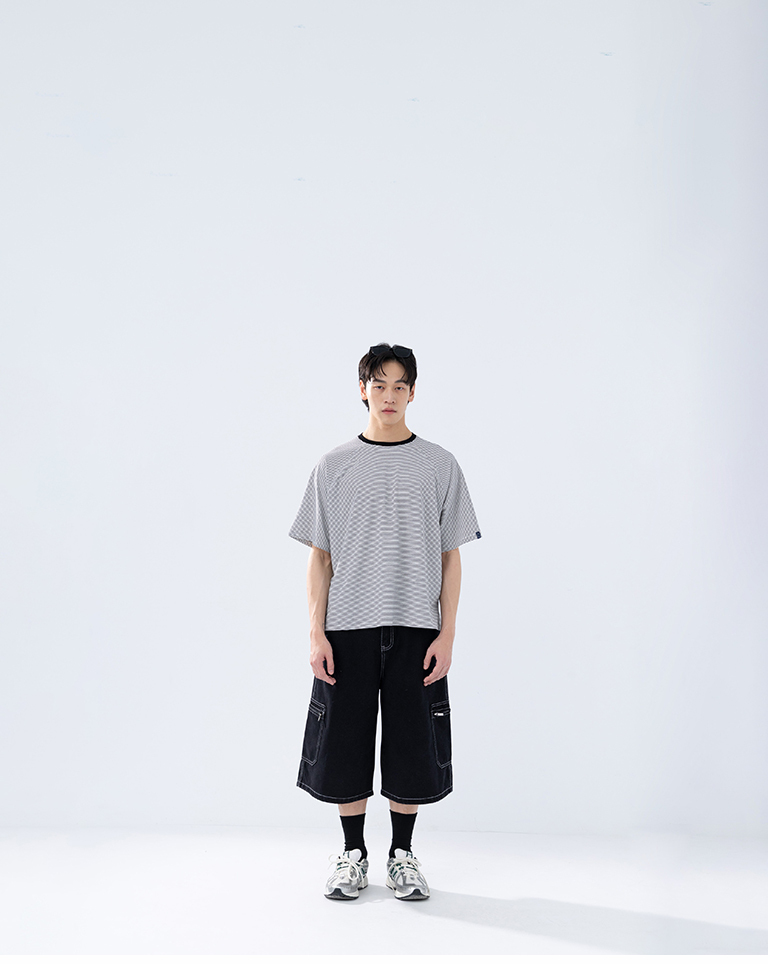 Men's Simple Striped Short-Sleeve Top with Piping Trim - Black S/M/L/XL【01190337】in stock+pre-order