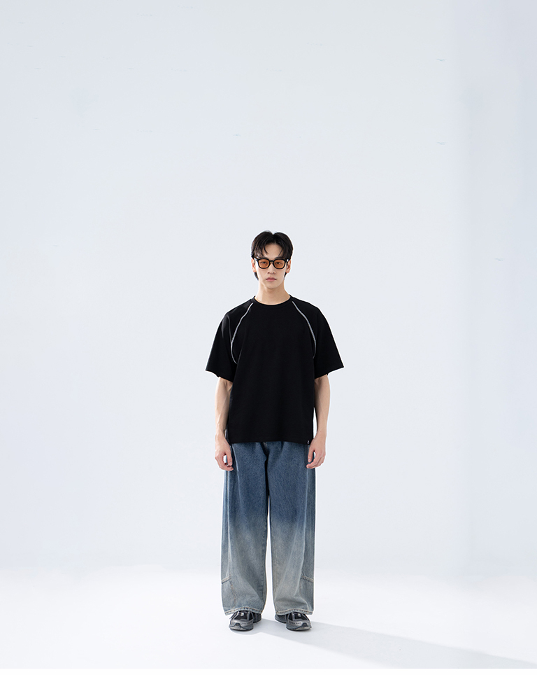 Men's Color-blocked Short-Sleeve Top with Stitched Label - Black M/L/XL【01190370】in stock+pre-order