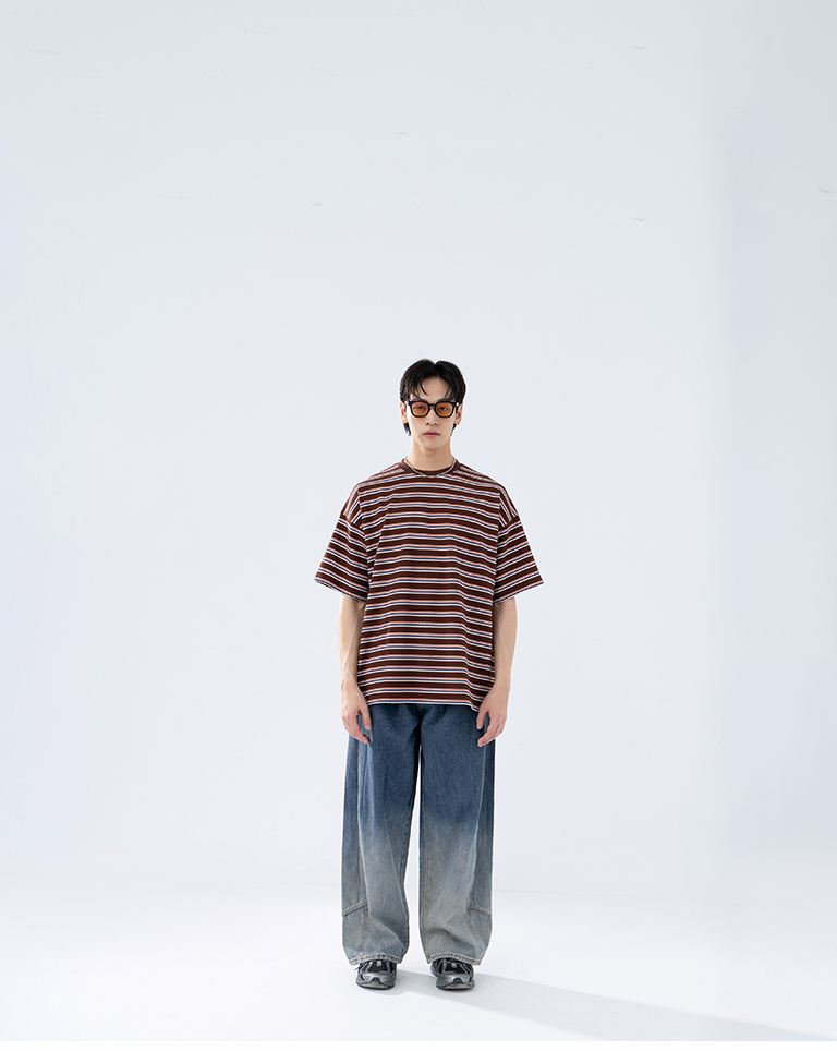 Men's 3D Textured Striped Knit Short-Sleeve Top - Coffee Sizes M/L【01190405】in stock+pre-order