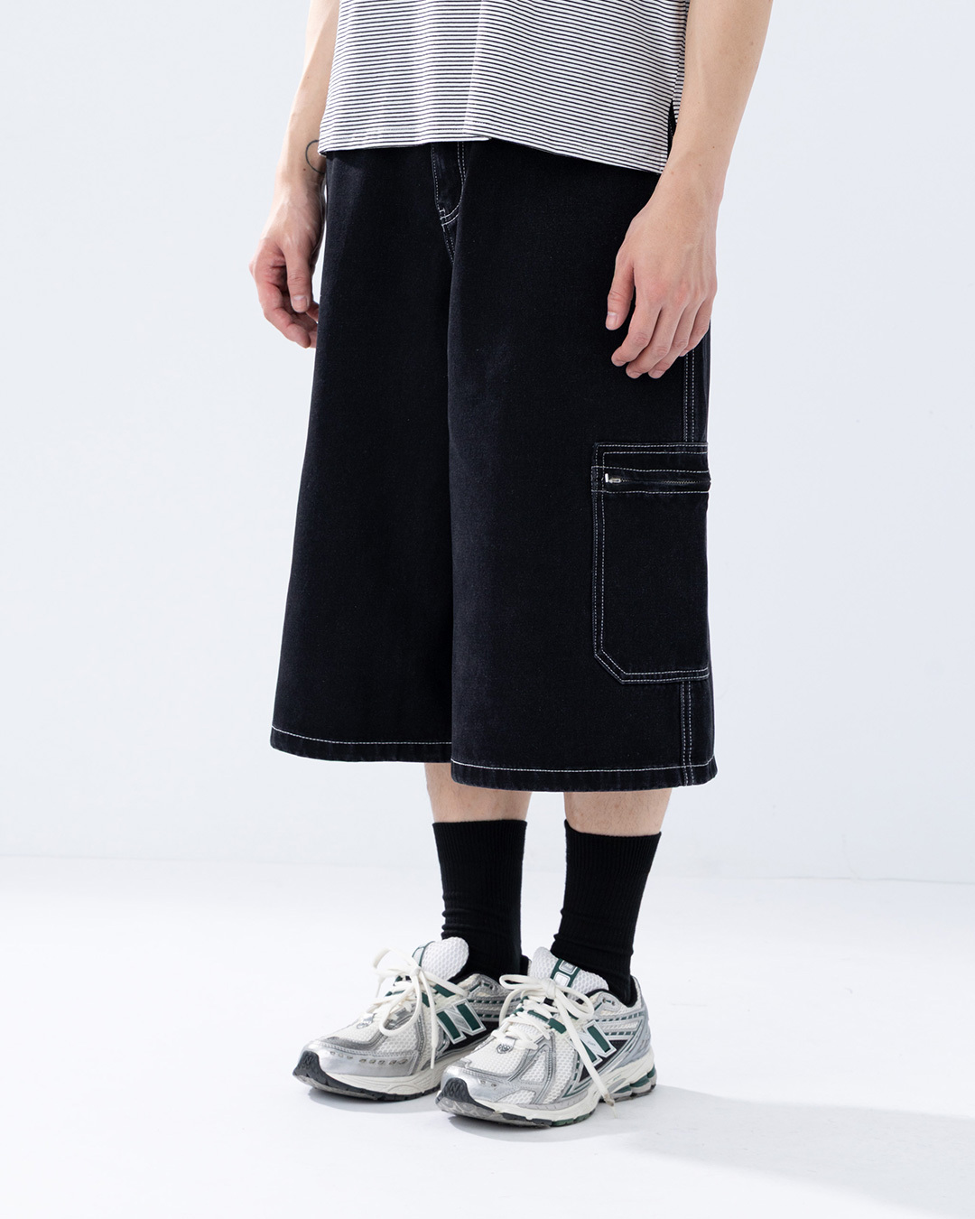 Men's Color-Blocked Jeans with Zippered Pockets, Capri Sizes S/M/L/XL【04102051】in stock+pre-order