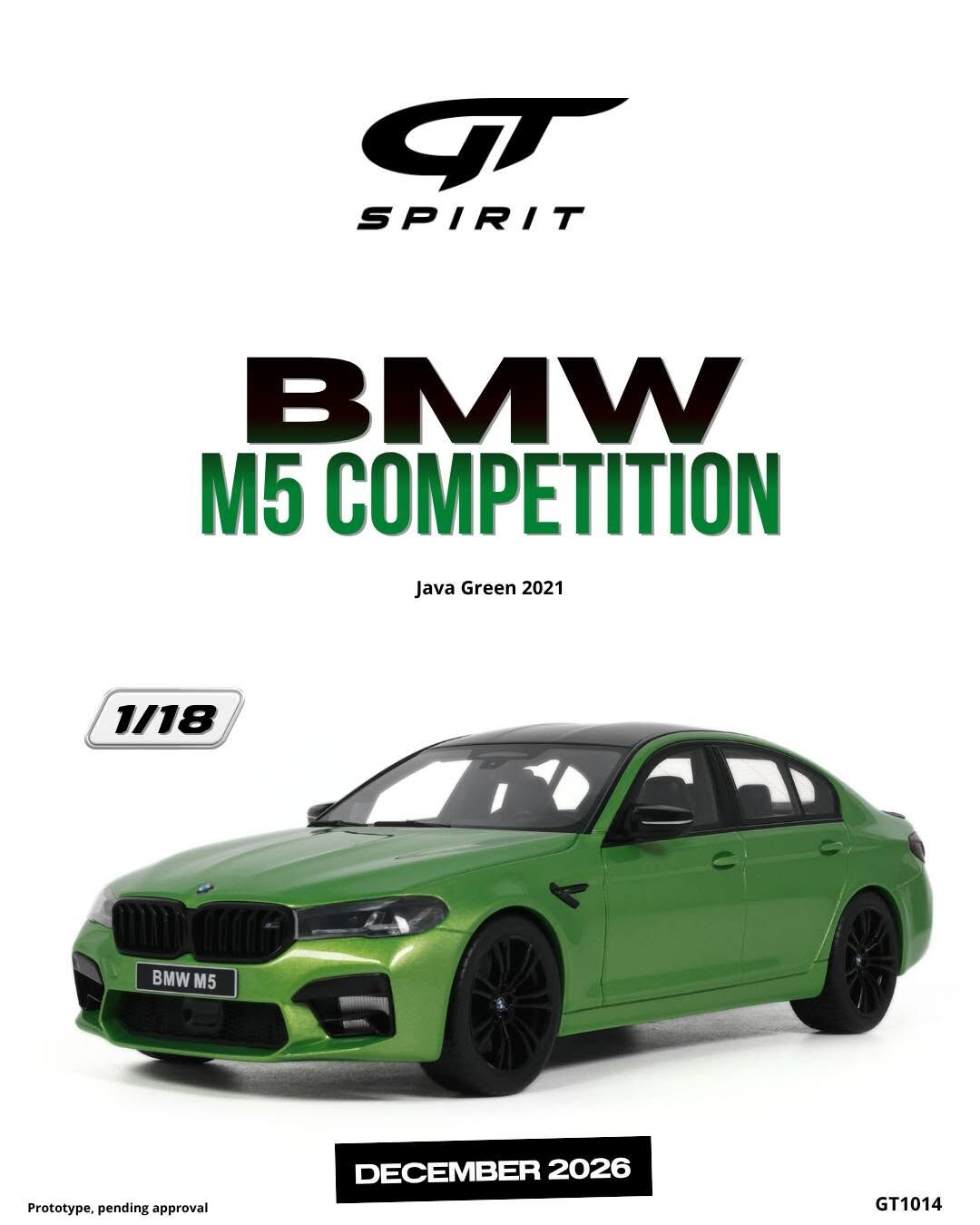 預訂 (訂金$300) (預訂價$801) : 1/18 GT SPIRIT BMW M5 COMPETITION JAVA GREEN 2021 (GT1014)