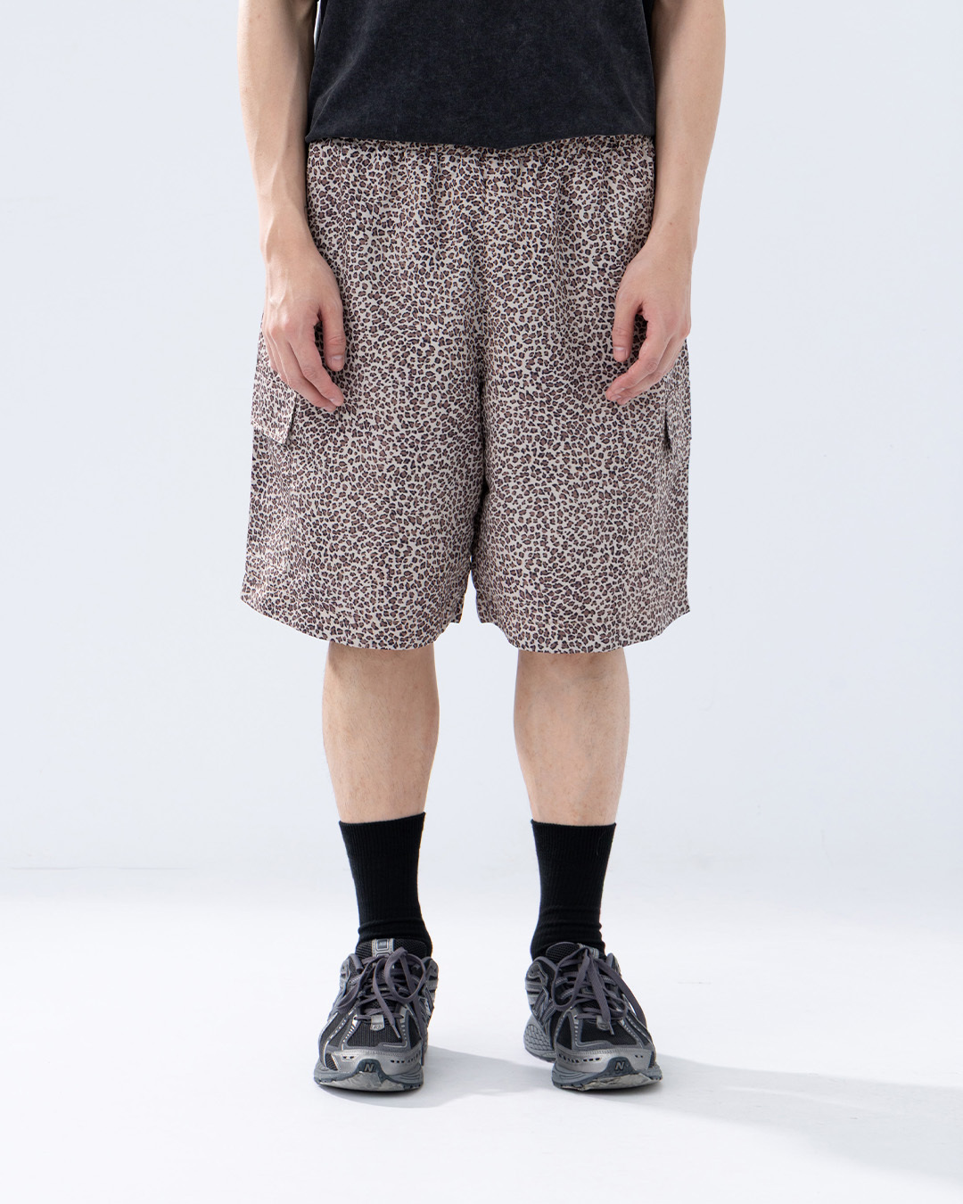 Men's Leopard Print Drawstring Brush Design Shorts - Coffee Size S/M/L/XL【04130336】in stock+pre-order