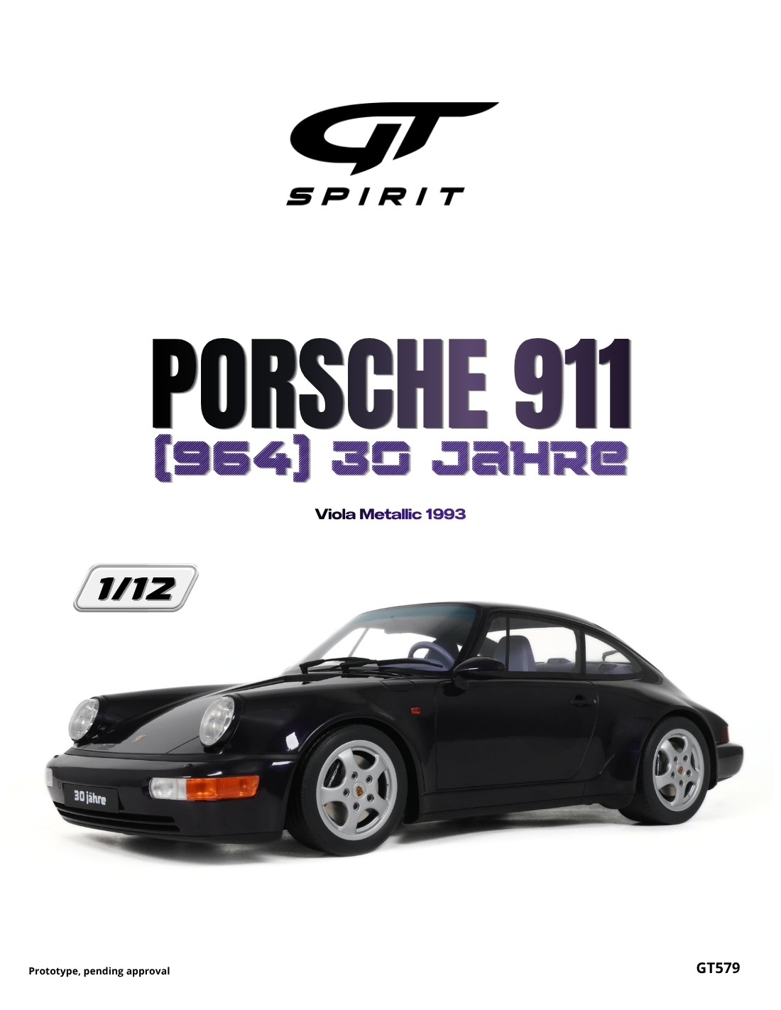 預訂 (訂金$300) (預訂價$1602) : 1/12 GT SPIRIT PORSCHE 911 (964) 30 JAHRE VIOLA METALLIC 1993 (GT579)