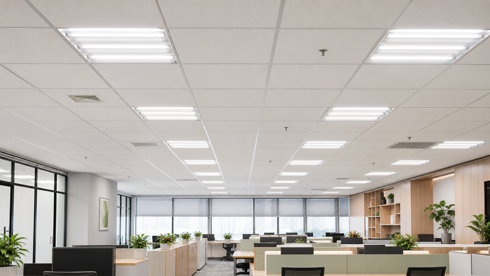 廠辦行政區大量 T5 燈具汰換為 LED T5 燈管的照明情境
