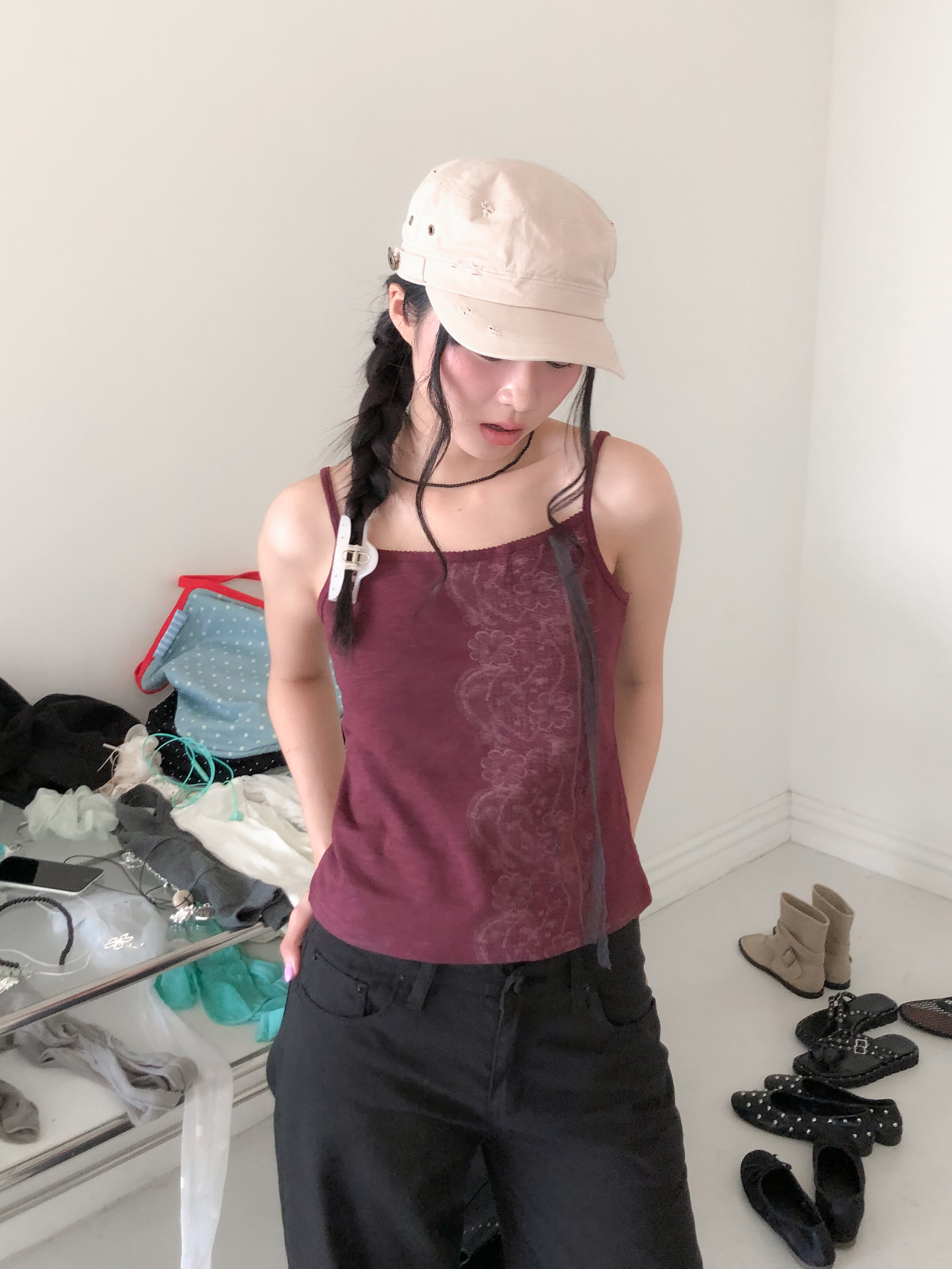 digital pleated sleeveless  #背心