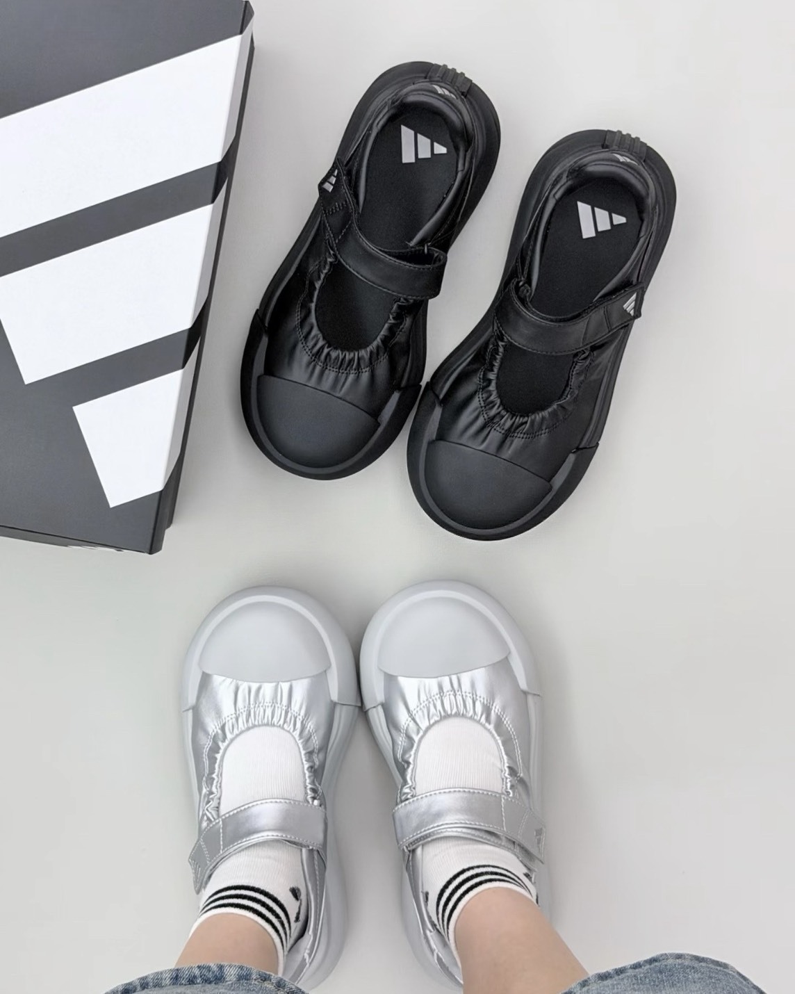 Adidas MAXXCOURT MJ 皮革 瑪莉珍鞋 芭蕾鞋 鬆緊帶 厚底 魔鬼氈 金屬銀