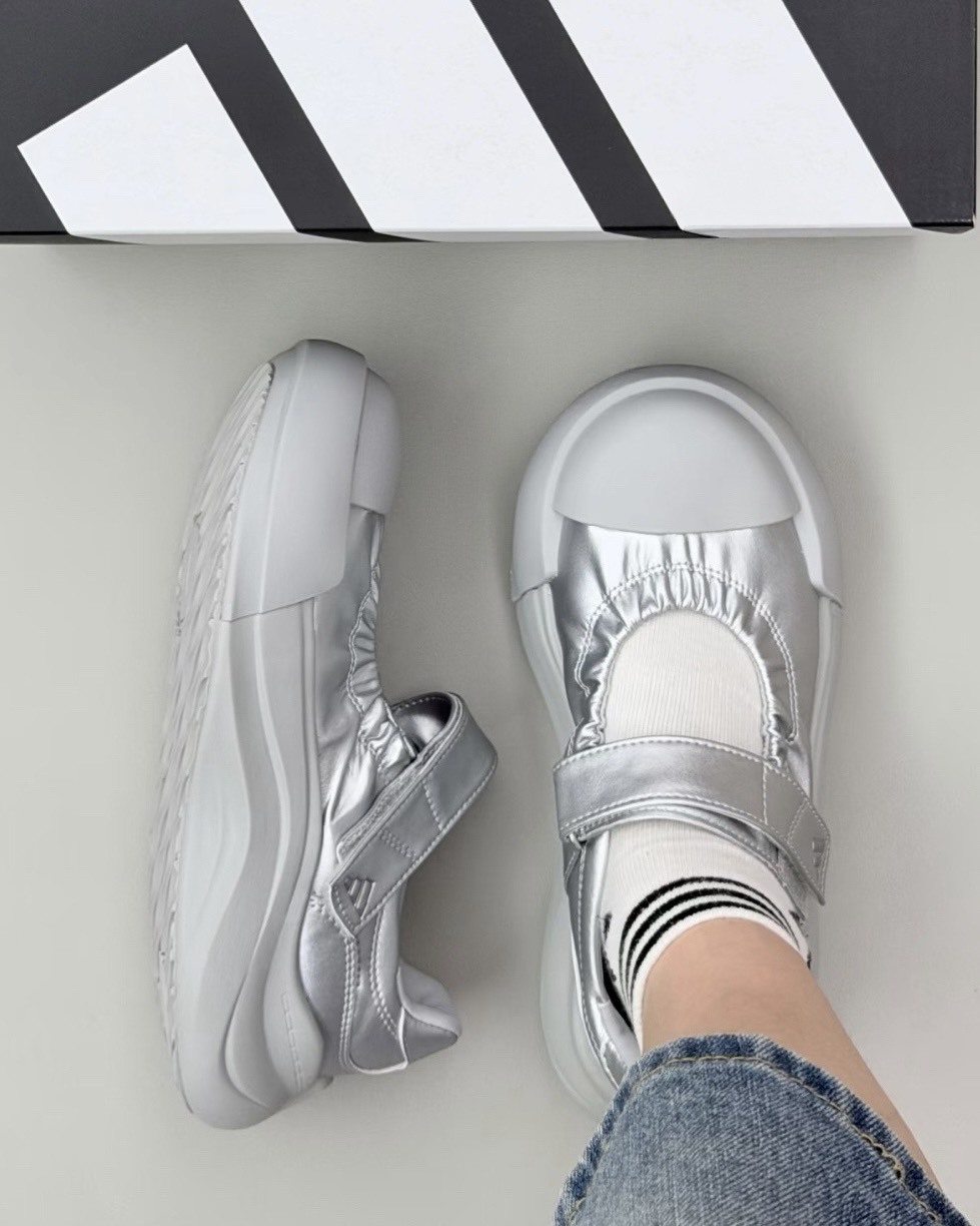 Adidas MAXXCOURT MJ 皮革 瑪莉珍鞋 芭蕾鞋 鬆緊帶 厚底 魔鬼氈 金屬銀