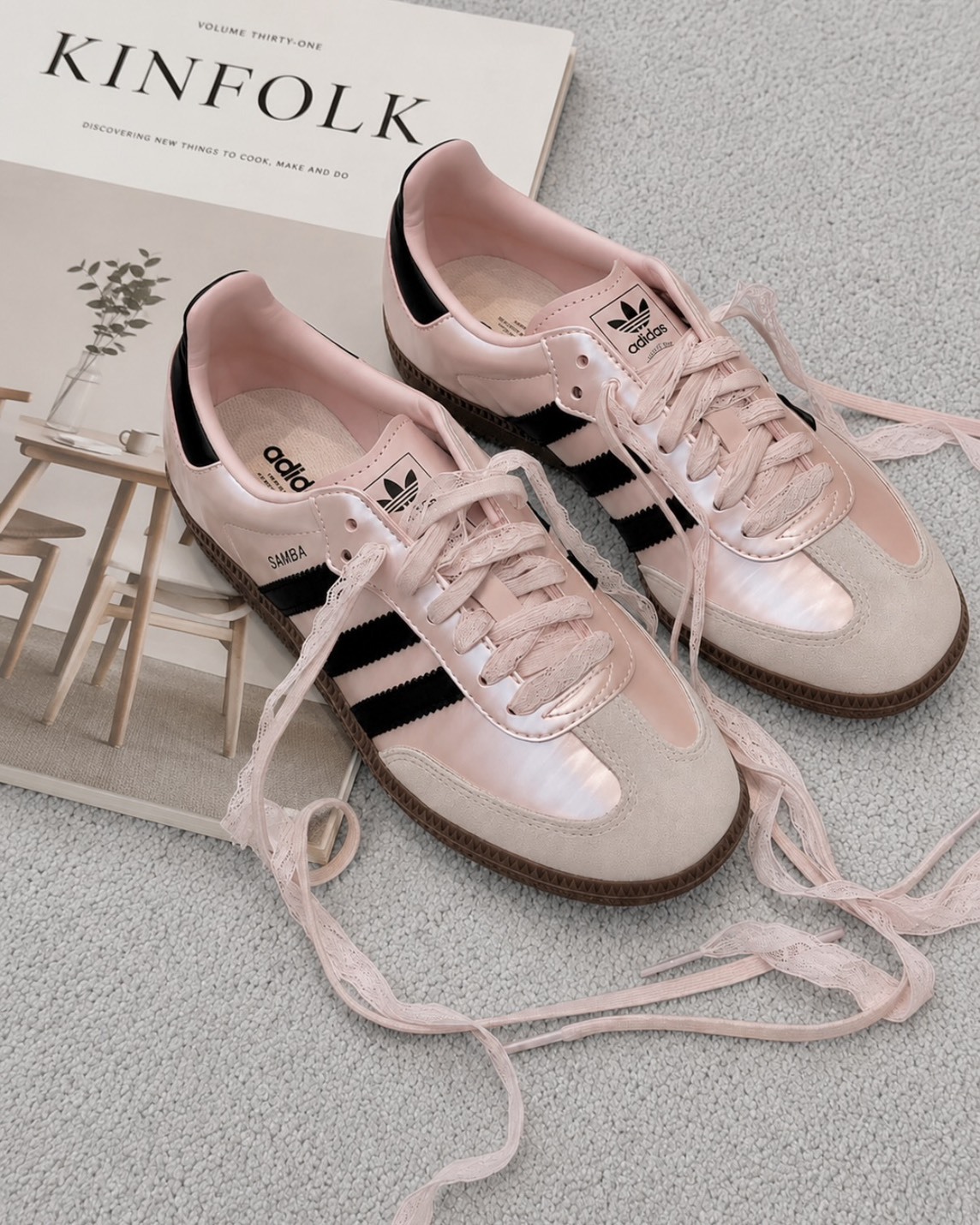 Adidas Samba OG  蕾絲 復古 緞面 德訓鞋 黑粉 桑迪粉