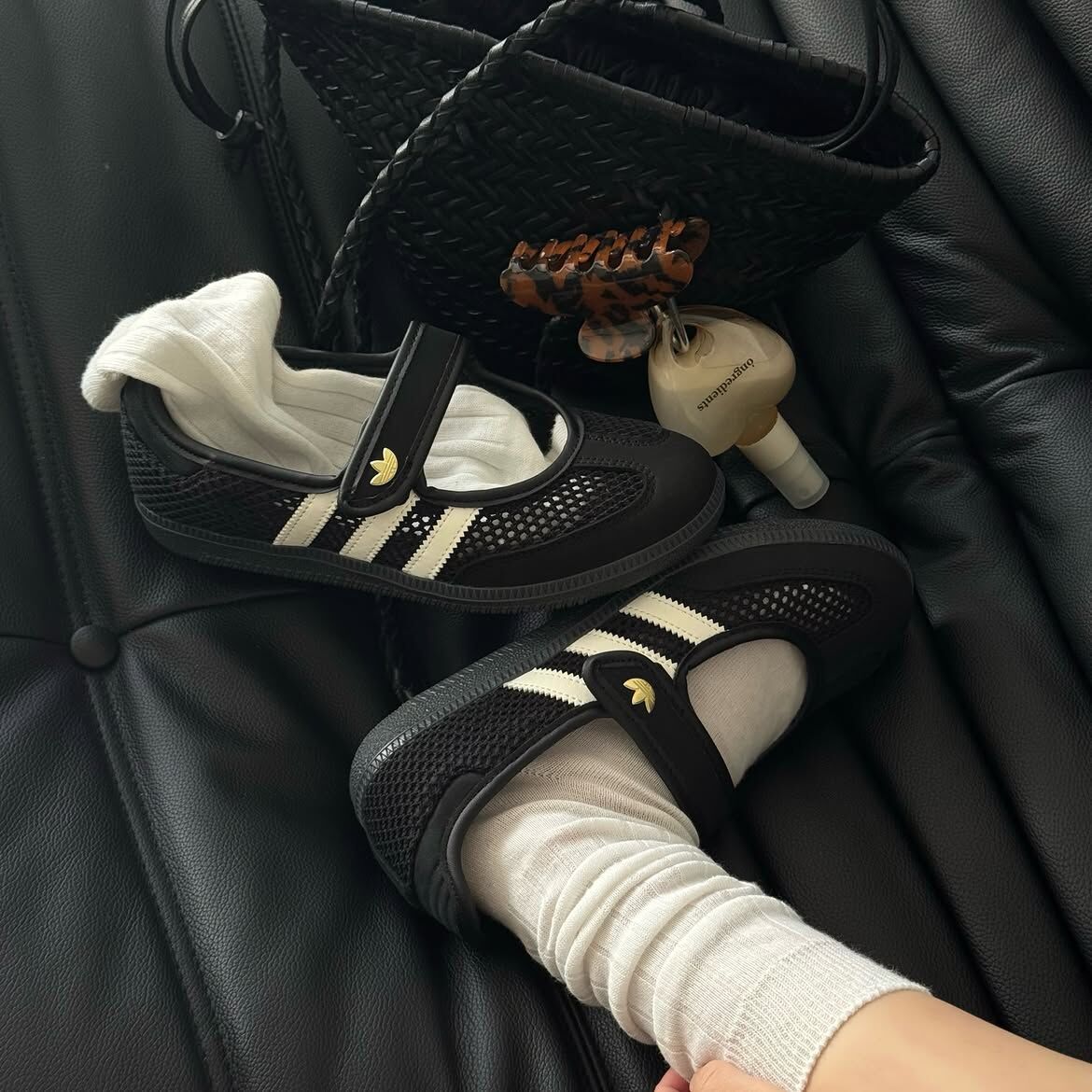 ADIDAS SAMBA JANE 黑白 黑色 編織 網面 透氣 金標 瑪莉珍鞋 涼鞋 女鞋 LA6830 / 調貨