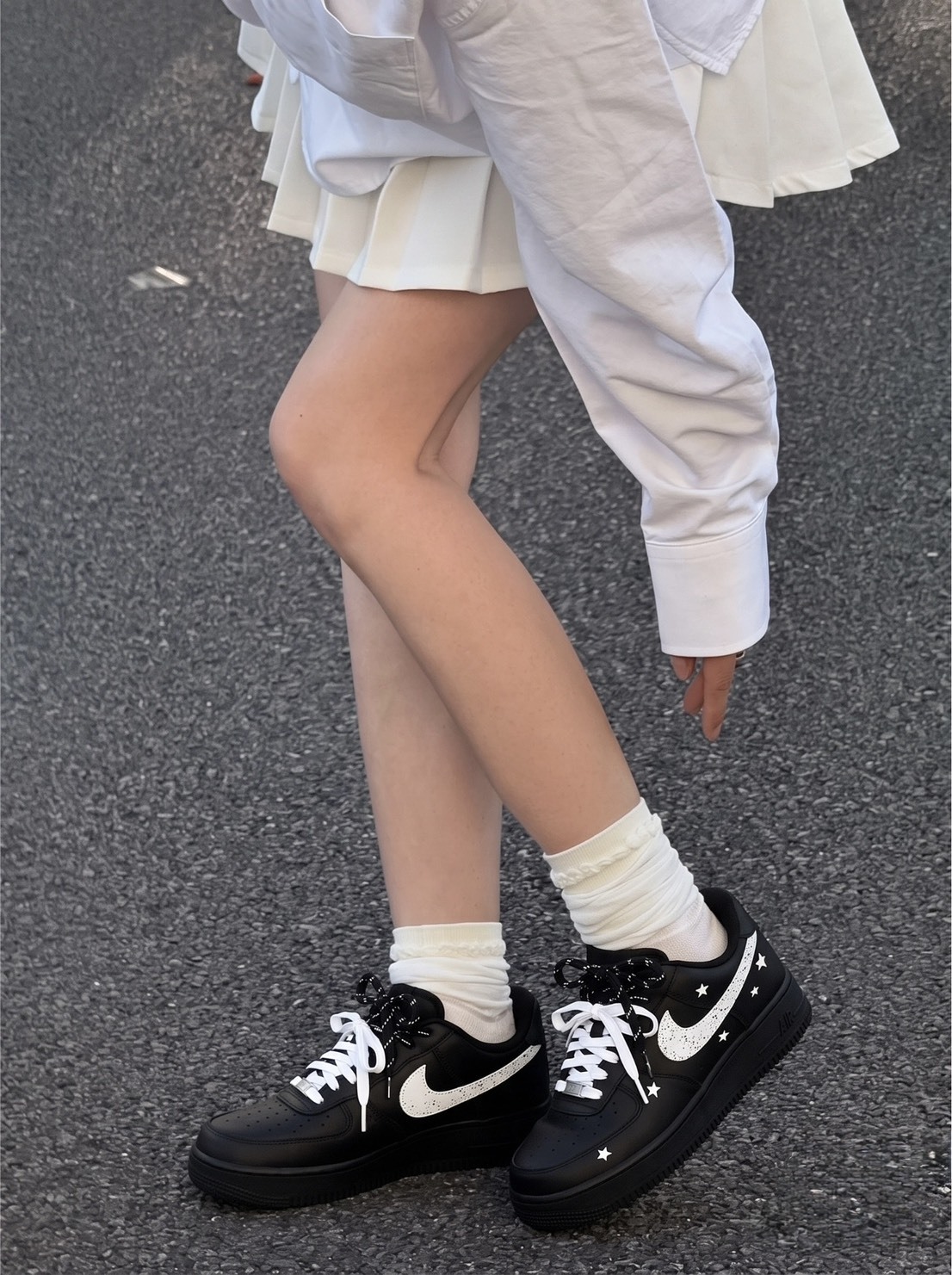 【預購】NIKE AIR FORCE 1 星際武士 潑墨 雙鞋帶 星武士 點綴 全黑鞋 訂製款