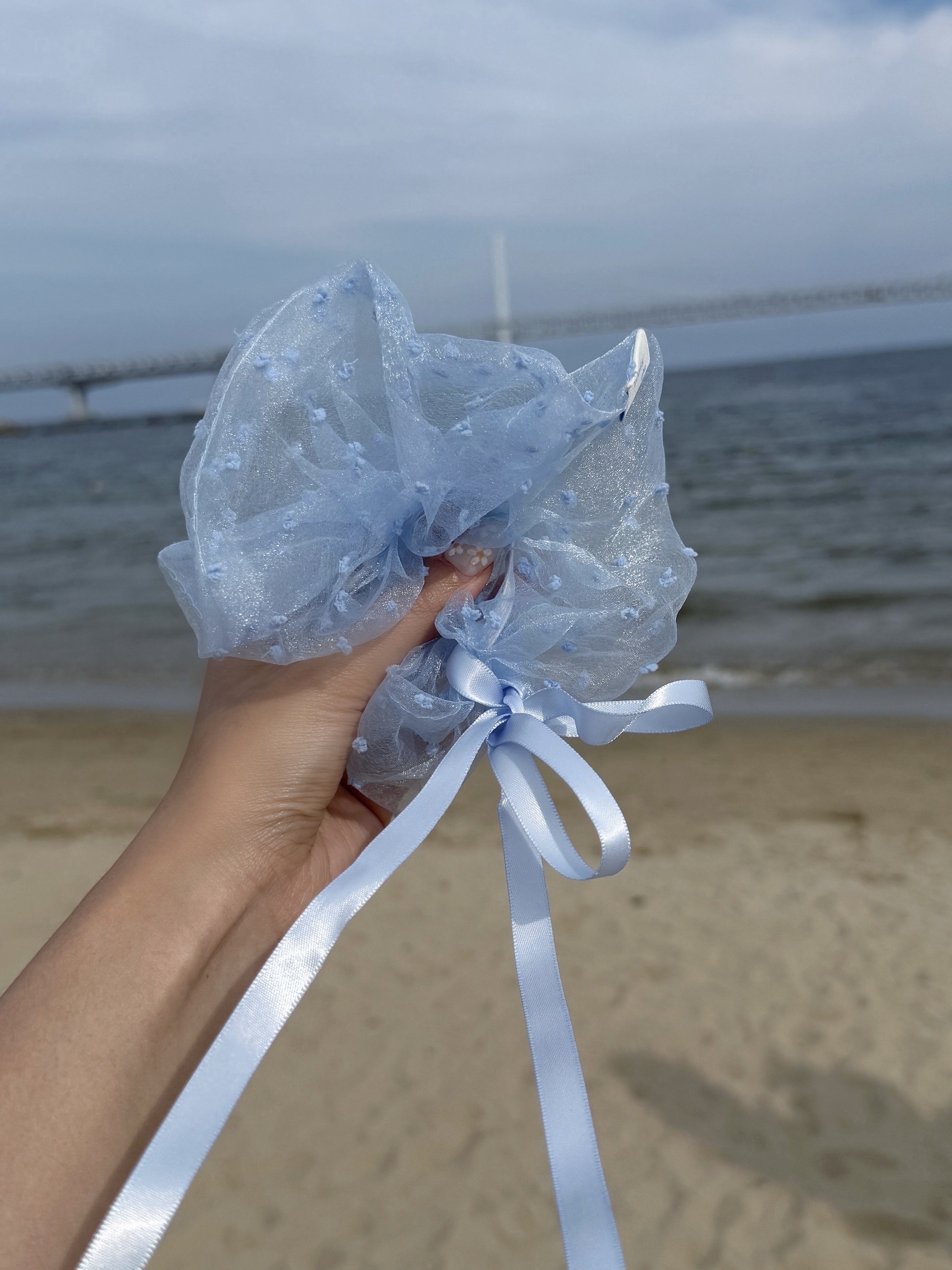 26E309 滿天星蝴蝶結緞帶髮圈