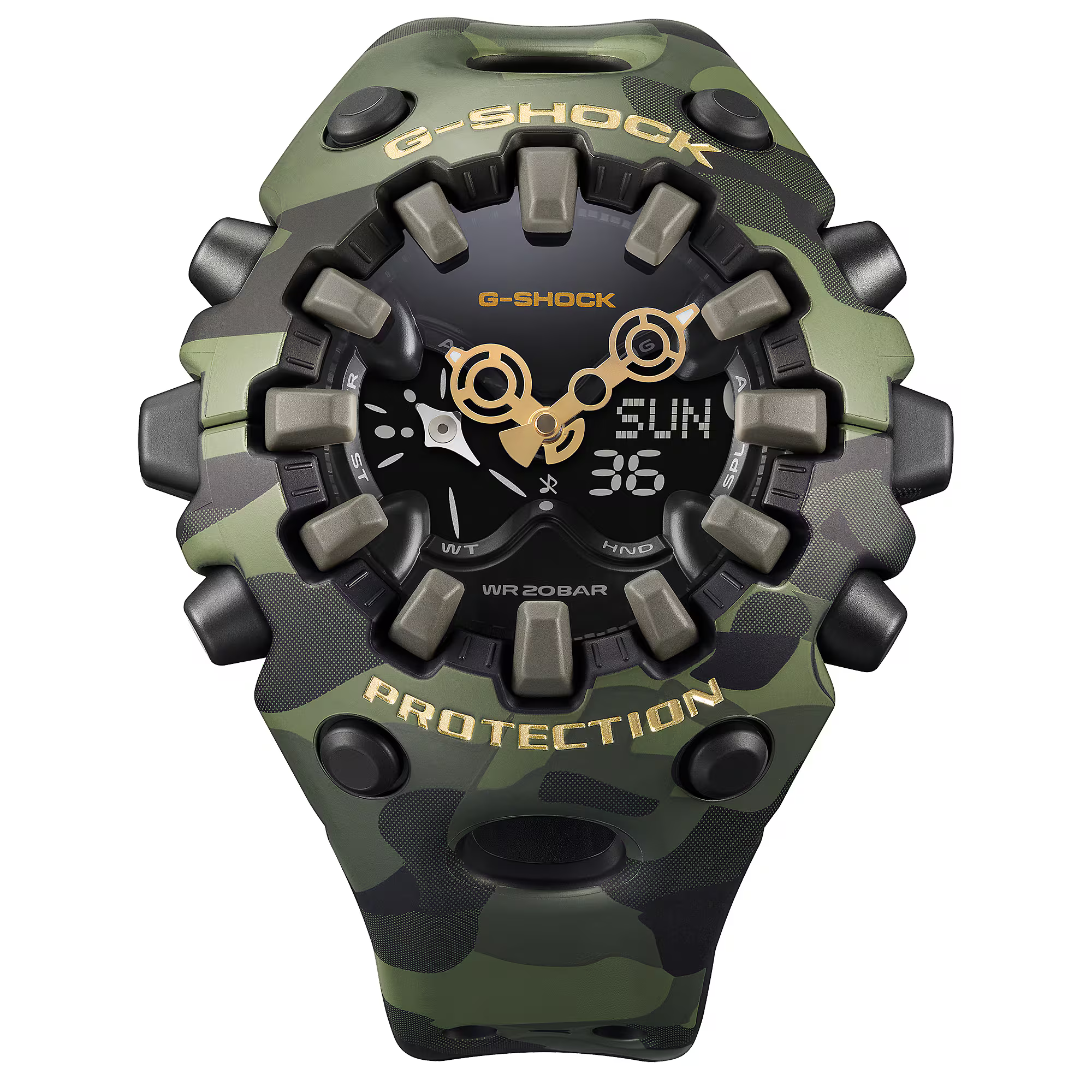 萬年鐘錶 - G-SHOCK 大錶殼迷彩街頭個性運動電子錶 GA-V01CMG-3A 錶徑 : 58.2mm