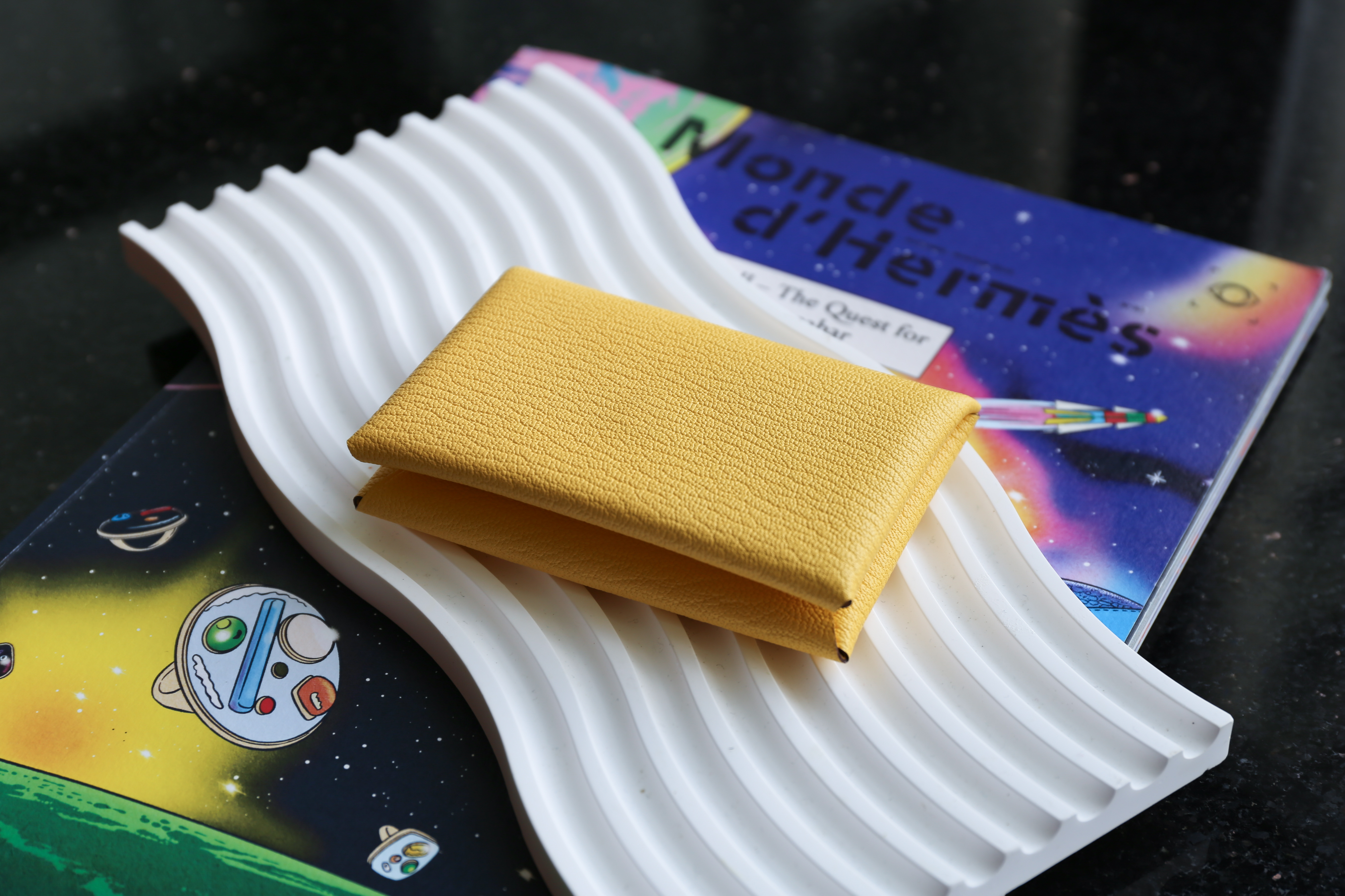 Hermes Calvi CardHolder  (Chevre Mysore Leather Jaune Mango Color)