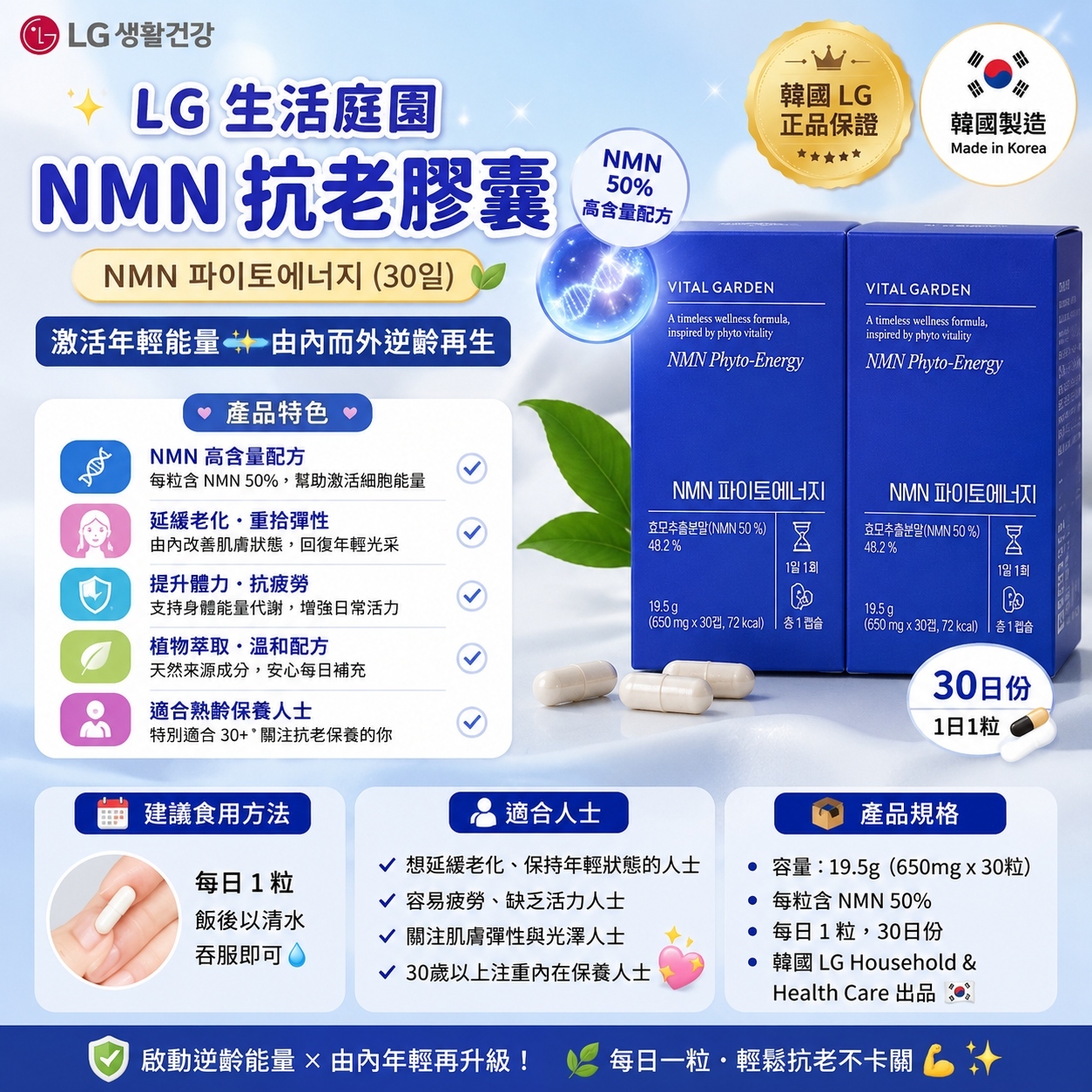 【韓國預購】DKR070602 LG 生活庭園 NMN 抗衰老膠囊 (30粒裝)