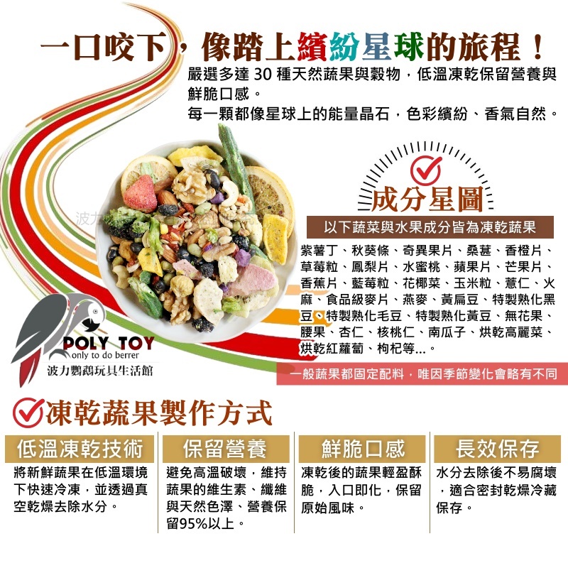 波力凍乾蔬果星球｜探索蔬果宇宙，享受天然饗宴 營養滿分 精緻飼料 波力鸚鵡玩具生活館