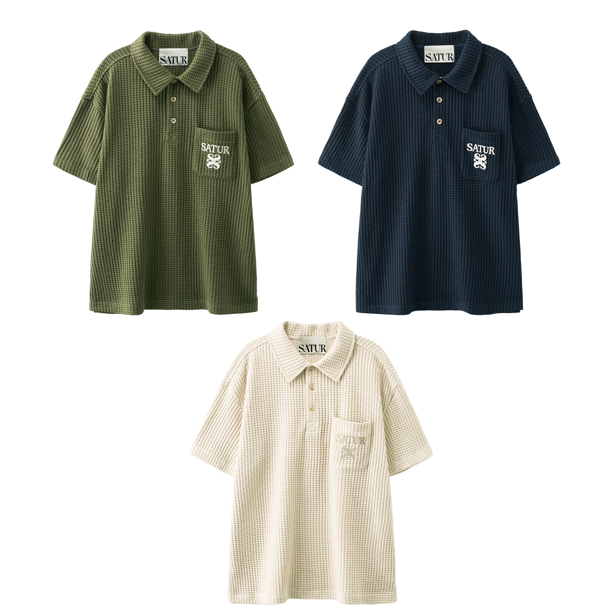 【33】SATUR Waffle Collar T-Shirt - (3個尺碼 / 3色選擇)