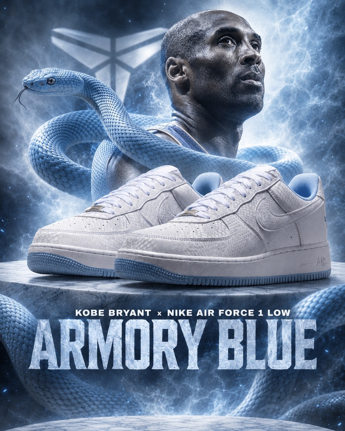 Nike x Kobe Bryant Air Force 1 Low "Armory Blue" 淺藍白 蛇麟 刺繡 科比 曼巴 低筒休閒鞋 男女鞋