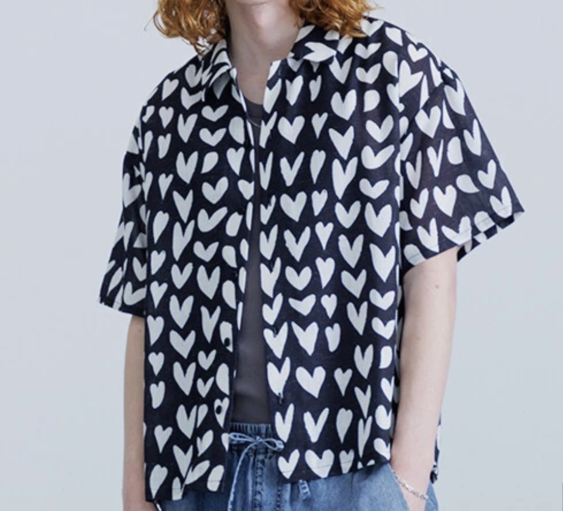 𝗥𝗲𝘃𝗼. 𝗧𝗼𝗸𝘆𝗼 Linen Blend Heart Pattern Shirt