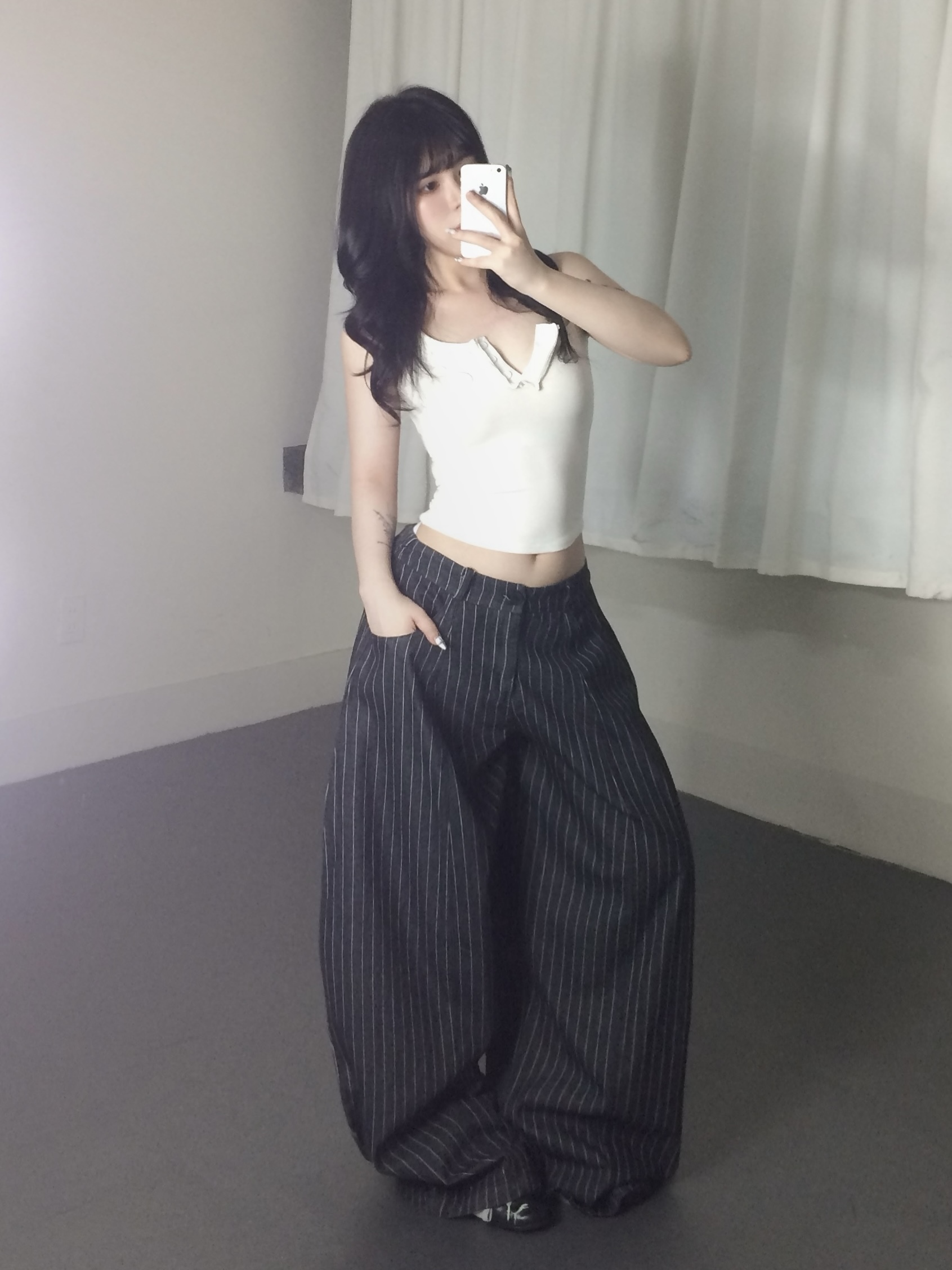 直紋牛仔氣球褲