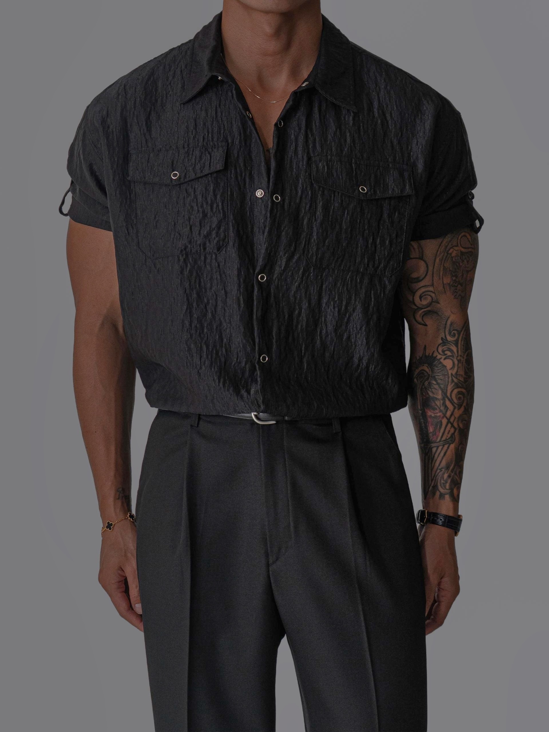 Ford pleated rolled-up shirt