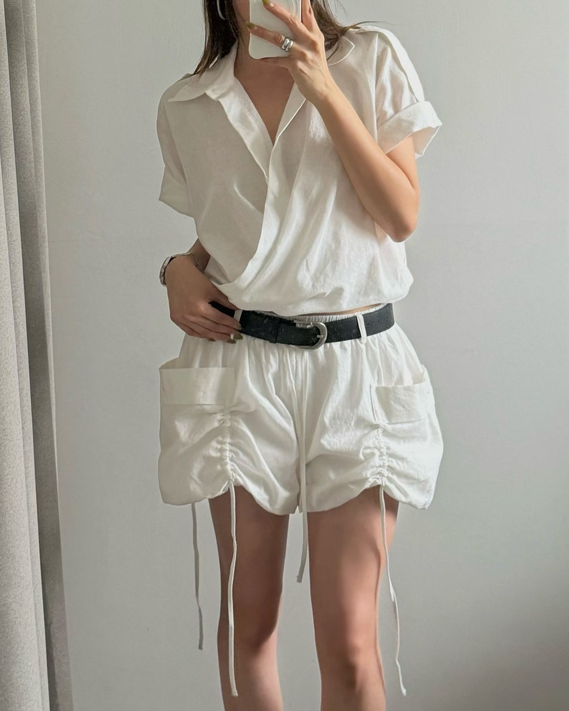 大口袋抽繩泡泡短褲