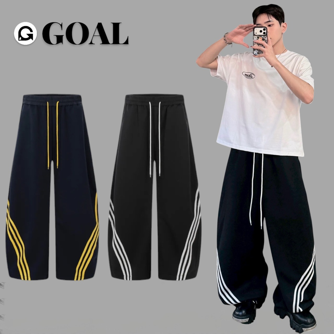 (GOAL) 美式復古撞色條紋彎刀棉褲 CK6606