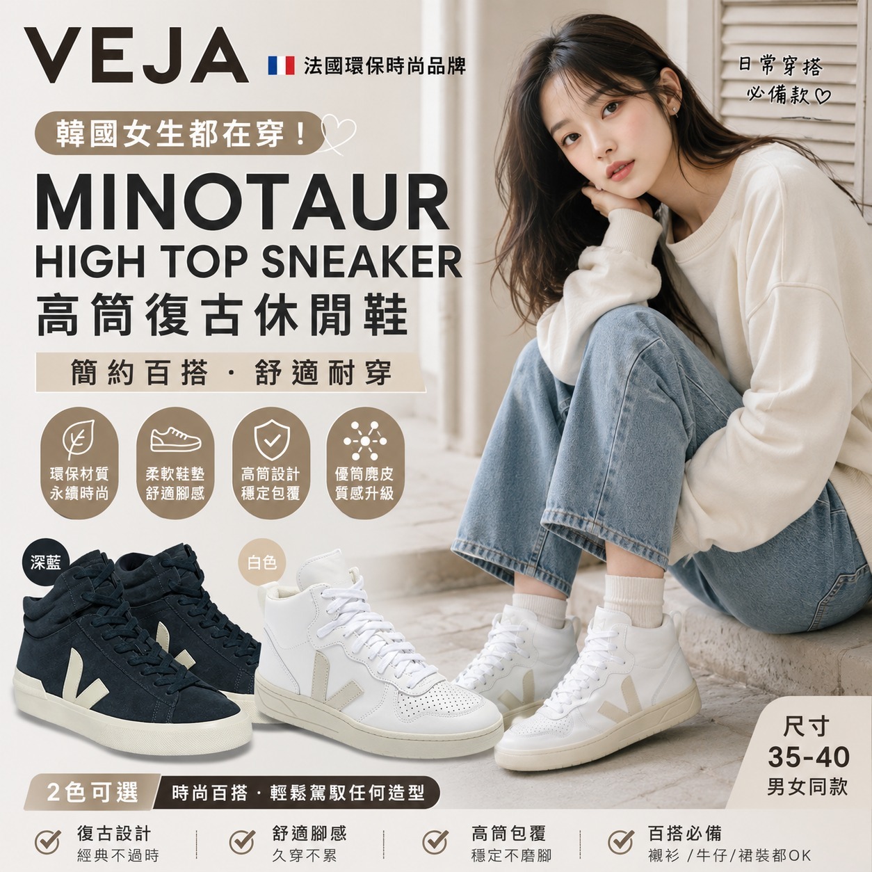 【預購】Veja H070681 女裝中幫運動鞋