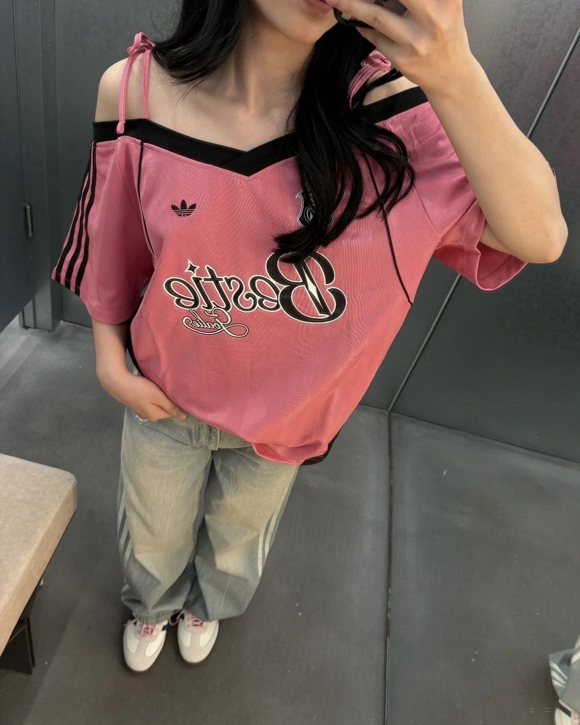 ADIDAS ORIGINALS 美式 露肩 吊帶 蕾絲 球衣 寬鬆 短袖上衣 2色