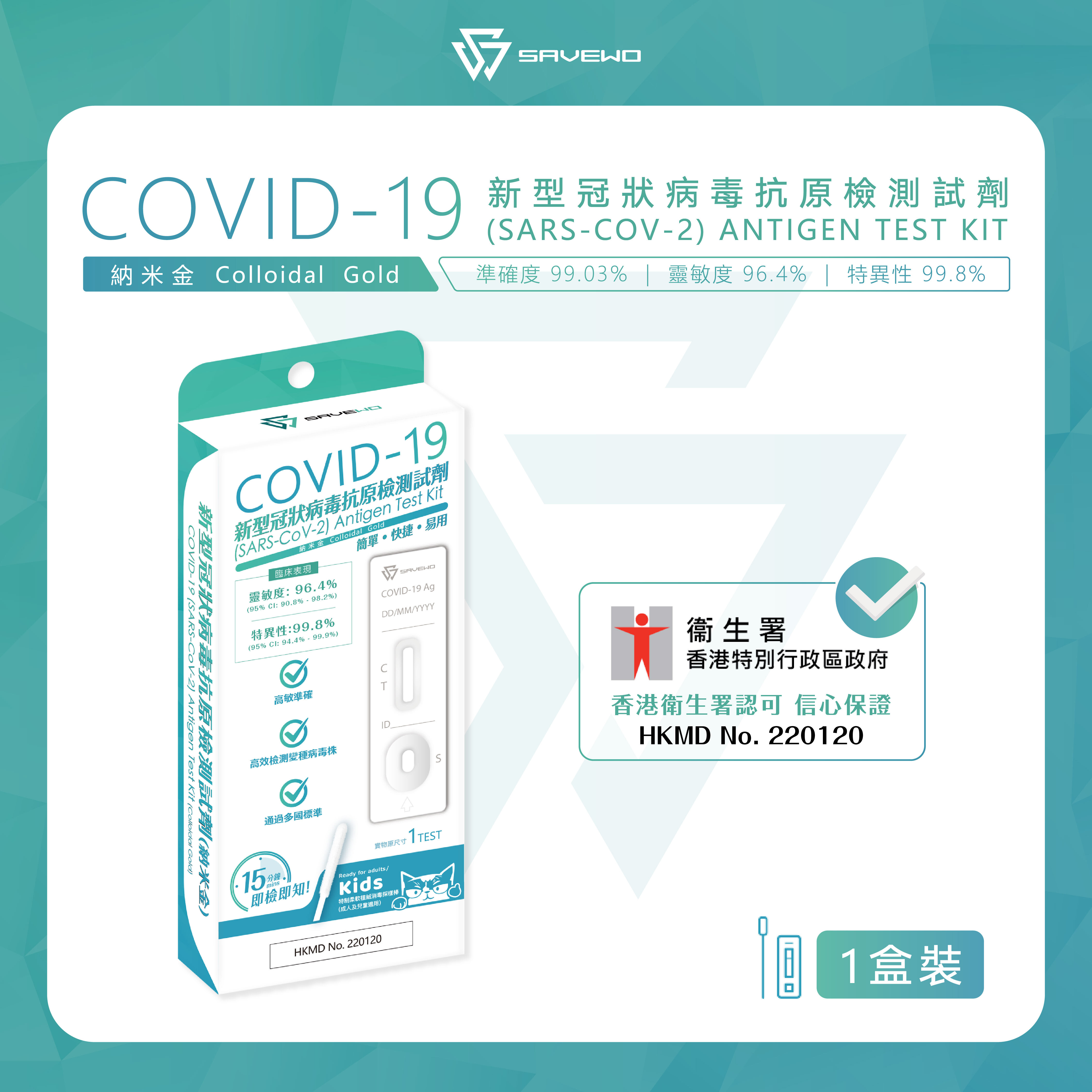 *1 pc* SAVEWO COVID-19 (SARS-COV-2) ANTIGEN TEST KIT 新型冠狀病毒抗原測試劑