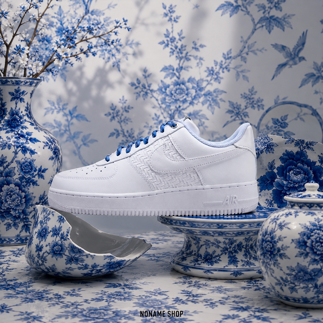 NIKE AIR FORCE 1 冰藍 編織 荔枝皮 青花瓷 休閒鞋 (男款)
