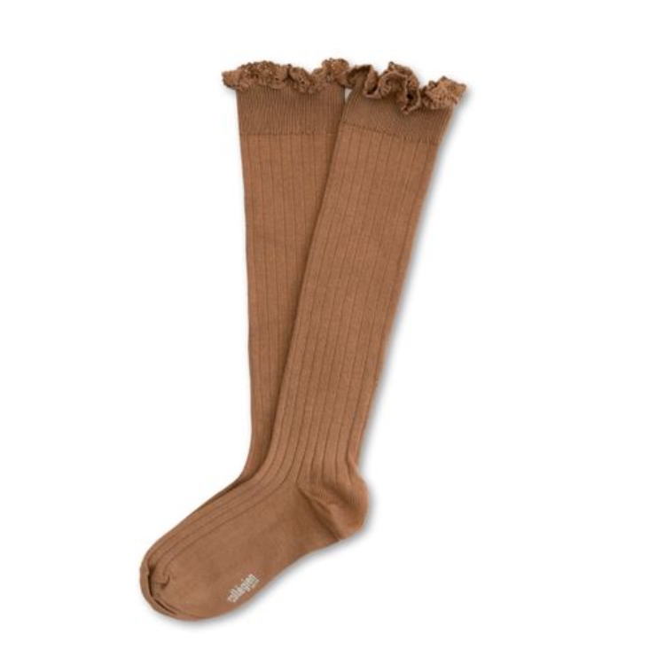 (預購) COLLEGIEN 布蕾絲邊羅紋長襪 Joséphine - 326 Mocha Mousse 摩卡慕斯