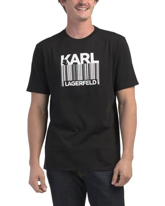 【預購】KARL LAGERFELD PARIS H070710 男裝條碼Logo短袖上衣 (黑色)