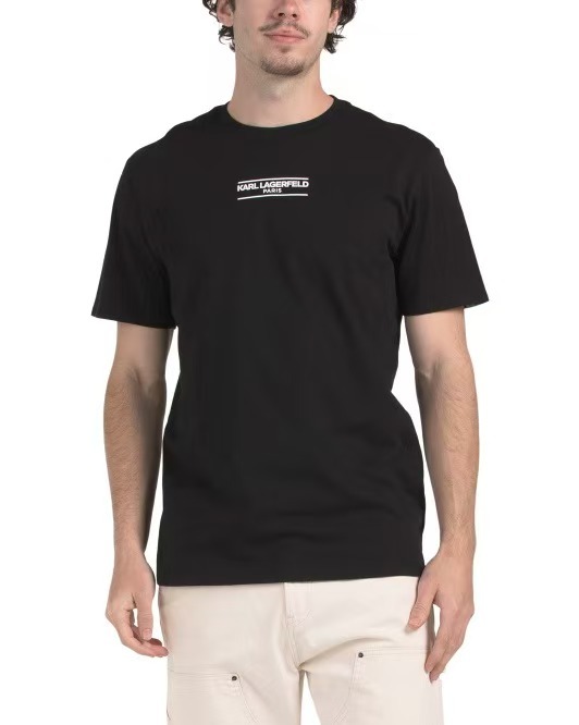【預購】KARL LAGERFELD PARIS H070705 男裝綫條框Logo短袖上衣 (黑色)