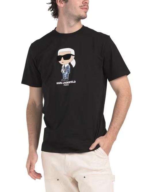 【預購】KARL LAGERFELD PARIS H070706 男裝老佛爺印花短袖上衣 (黑色)